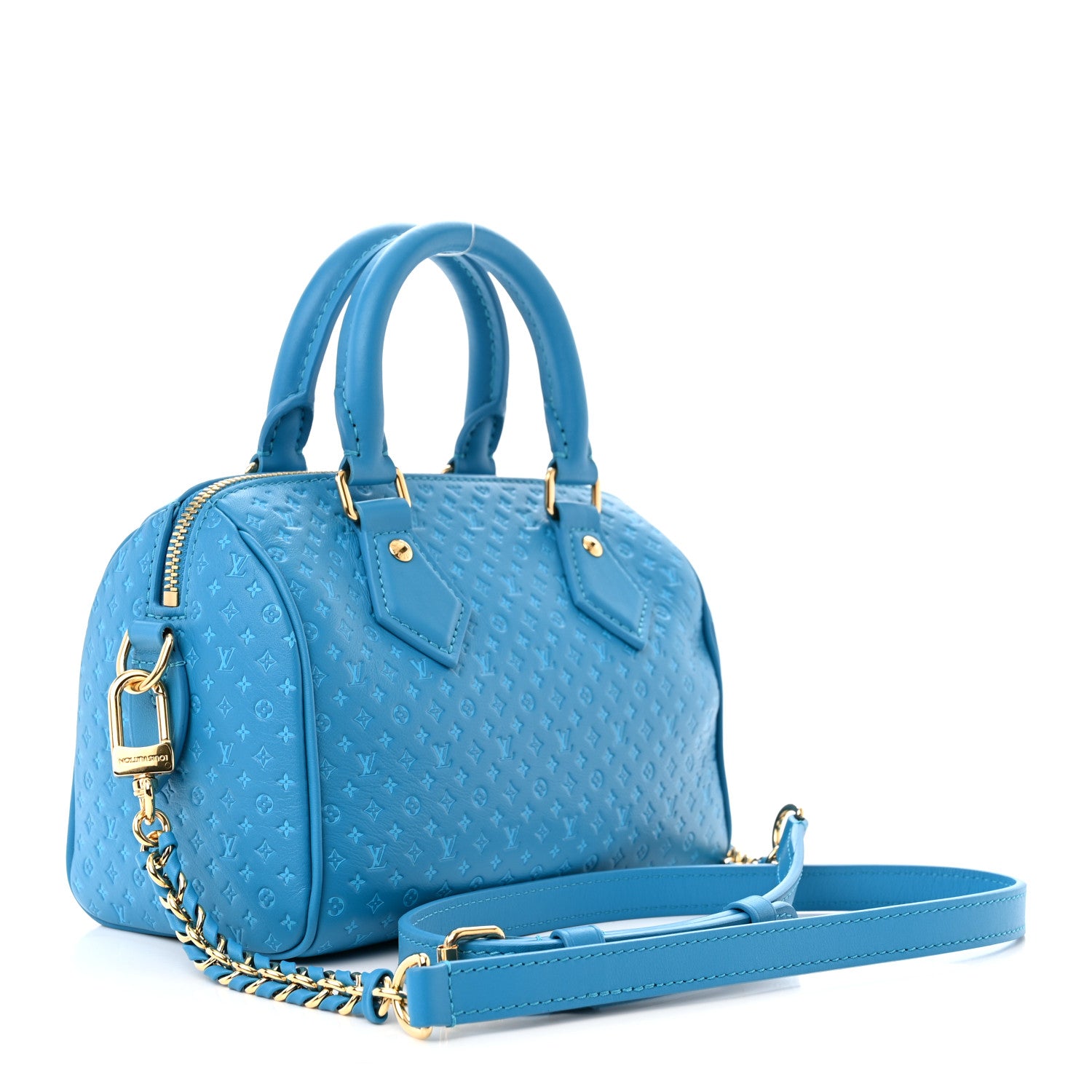 Louis Vuitton Calfskin Nanogram Embossed Speedy 20 Bleu 3 of 9