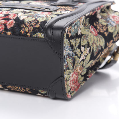 Celine Calfskin Lambskin Canvas Jacquard Floral Nano Luggage Black 11 of 12