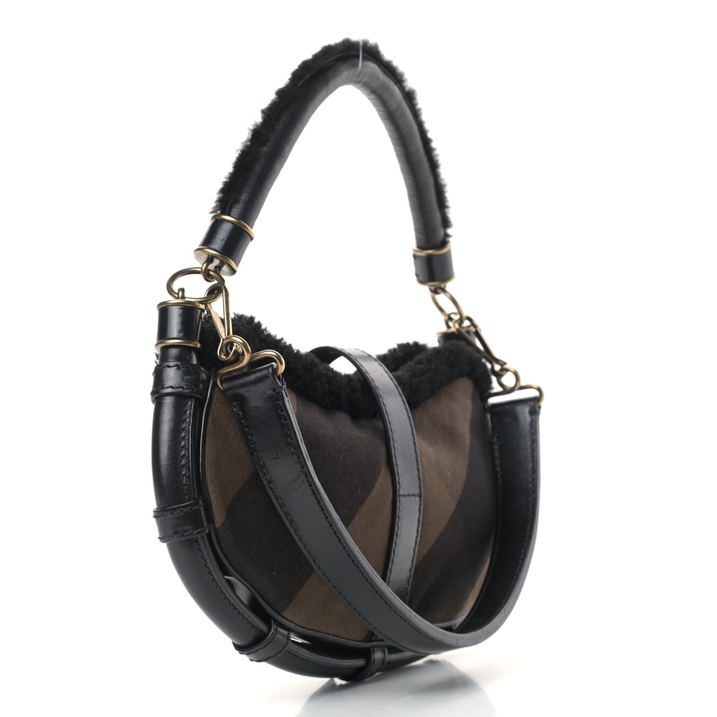 Shearling Check Shoulder Bag Black