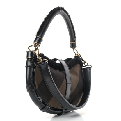 Burberry Shearling Check Shoulder Bag Black 3 of 12