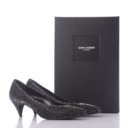 Saint Laurent Leopard Lame Double Cat Pumps 37.5 Silver 12 of 12