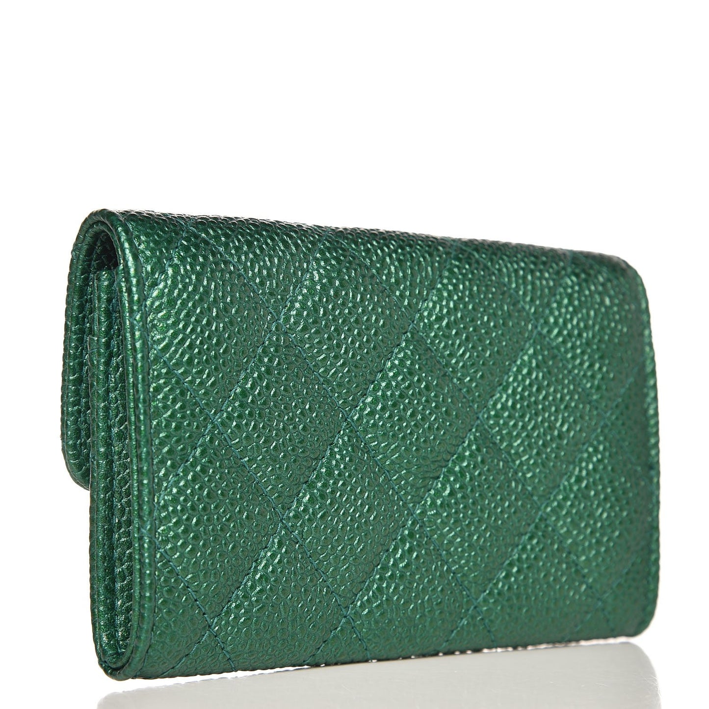 Metallic Caviar Quilted Card Holder Wallet Green