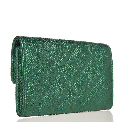 Chanel Metallic Caviar Quilted Card Holder Wallet Green 3 of 9