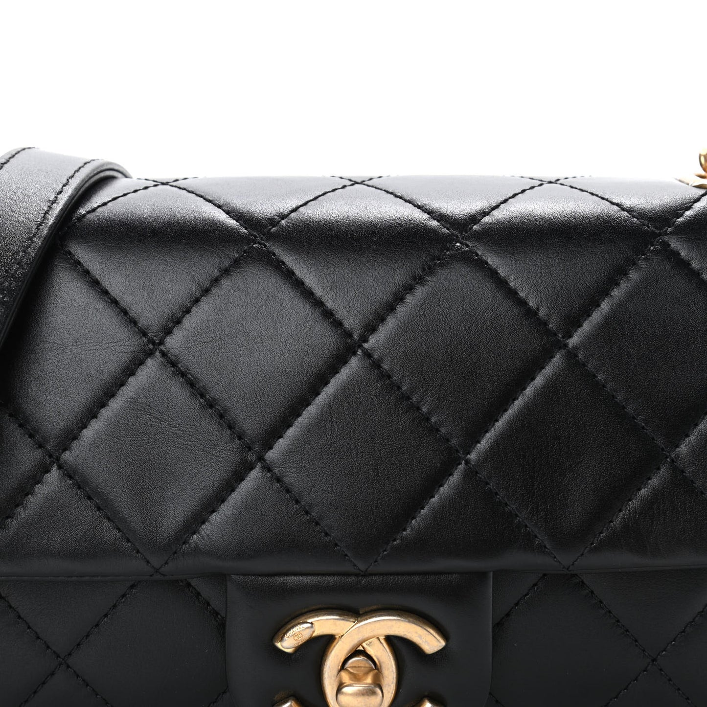 Calfskin Quilted Small Crystal Pearls Flap Bag Black