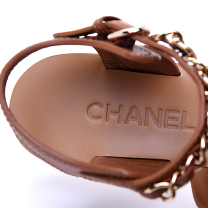 Chanel Calfskin Chain CC Flat Sandals 36 Beige 6 of 10