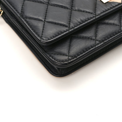 Chanel Aged Calfskin Quilted Reissue Wallet On Chain WOC Beige Black 12 of 14