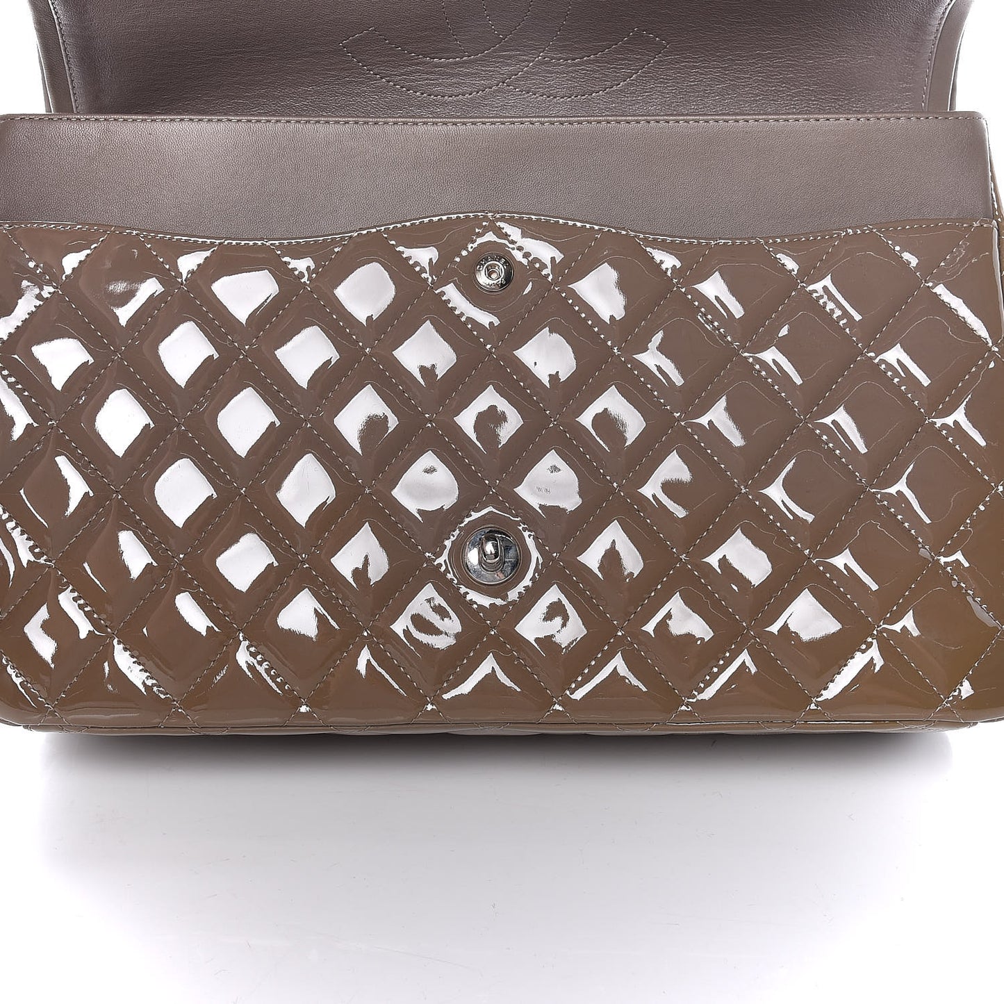 Patent Calfskin Quilted Maxi Double Flap Grey