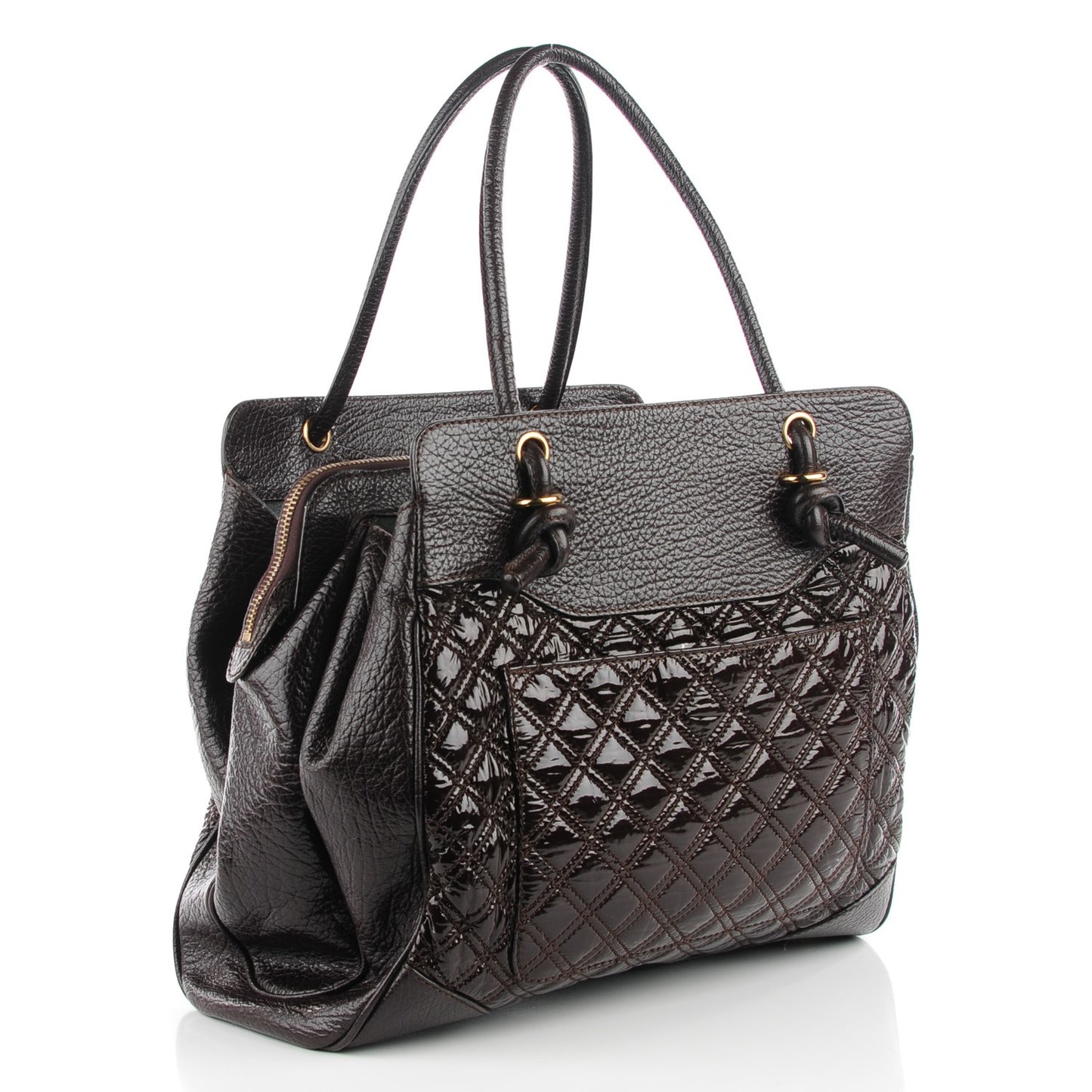 Patent Quilted N/S Swagger Tote Brown