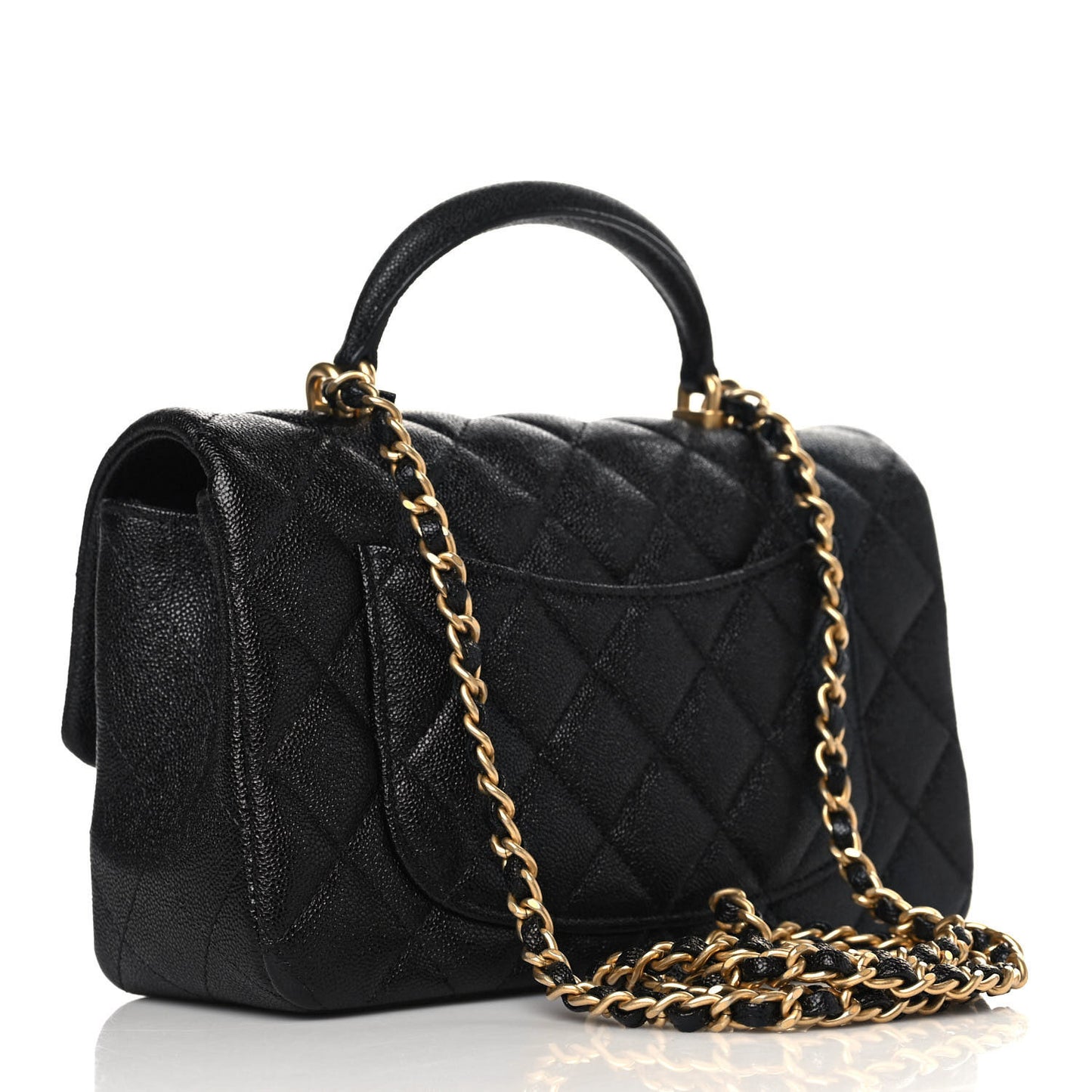 Caviar Quilted Mini Top Handle Rectangular Flap Black
