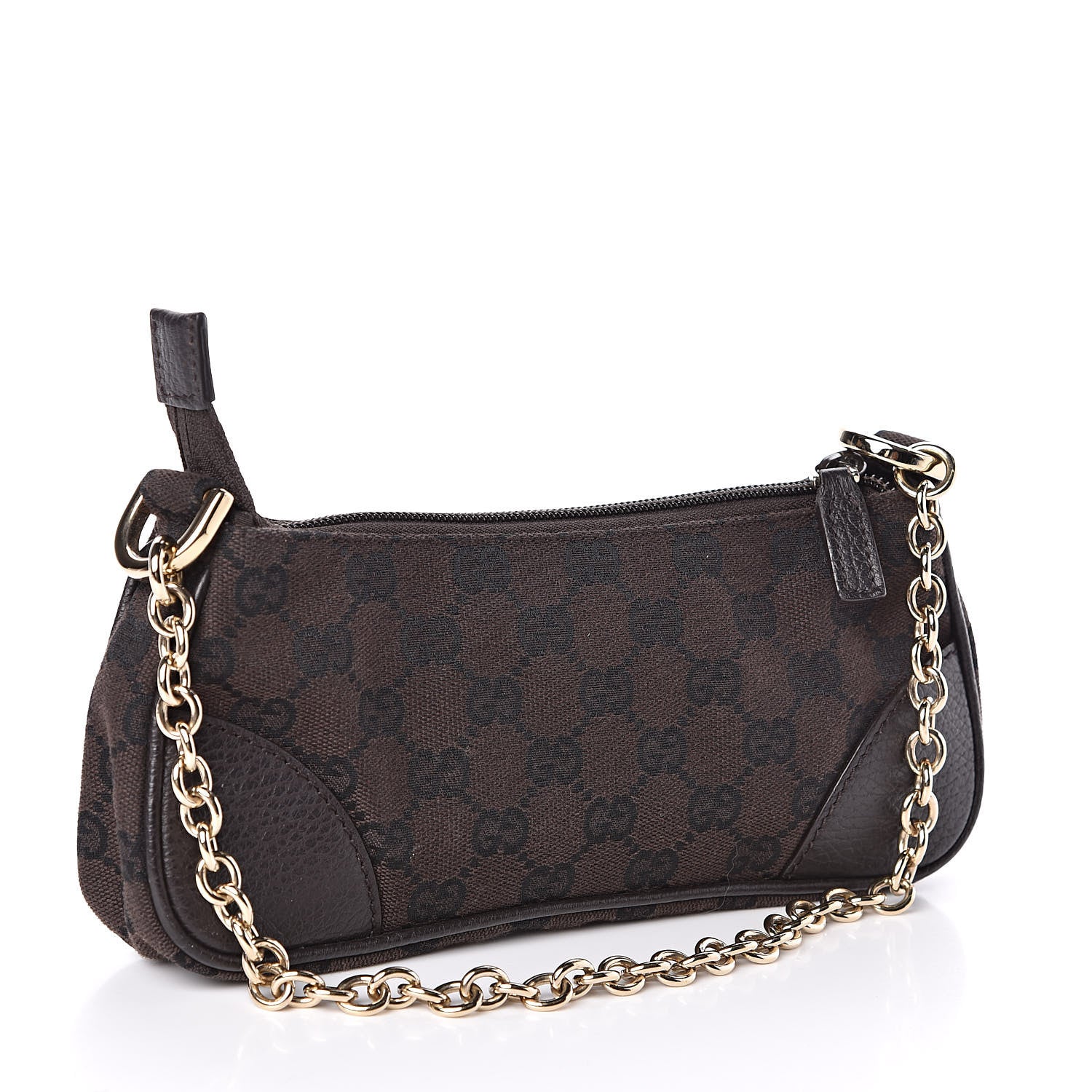 Gucci Monogram Studded Chain Clutch Dark Brown 3 of 10