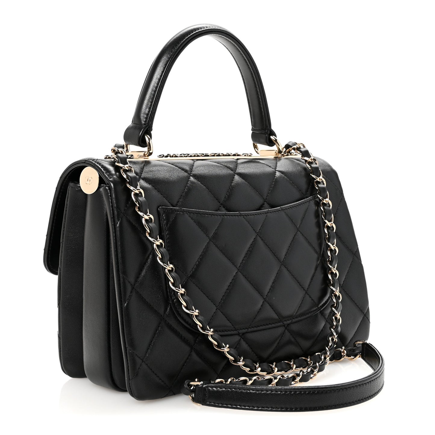 Lambskin Quilted Small Trendy CC Chain Dual Handle Flap Bag Black