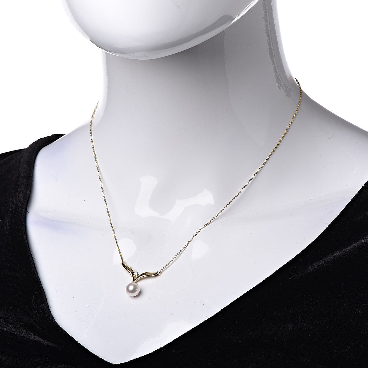 18K Yellow Gold Diamond Akoya Pearl 7mm Pendant Necklace