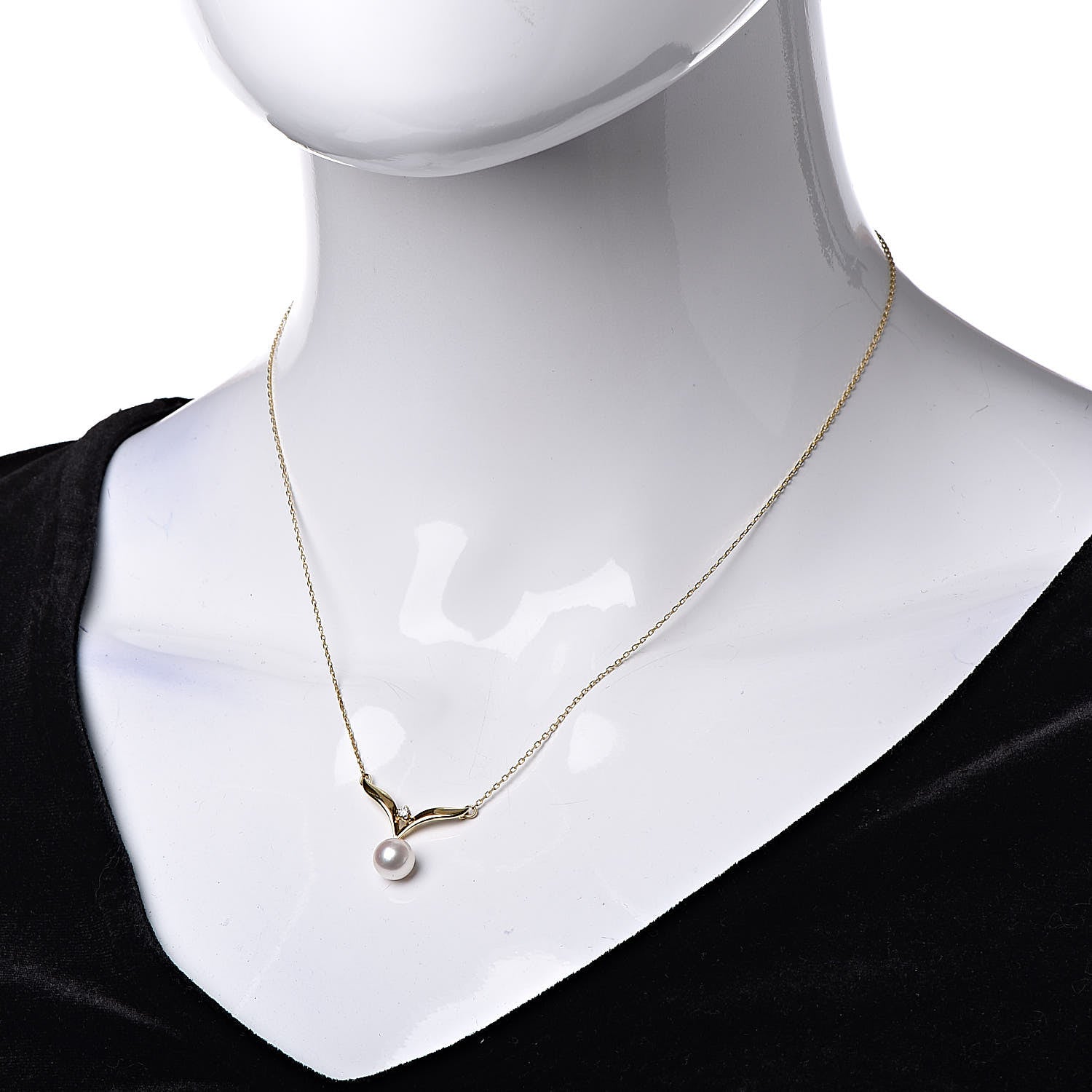 Mikimoto 18K Yellow Gold Diamond Akoya Pearl 7mm Pendant Necklace 2 of 6