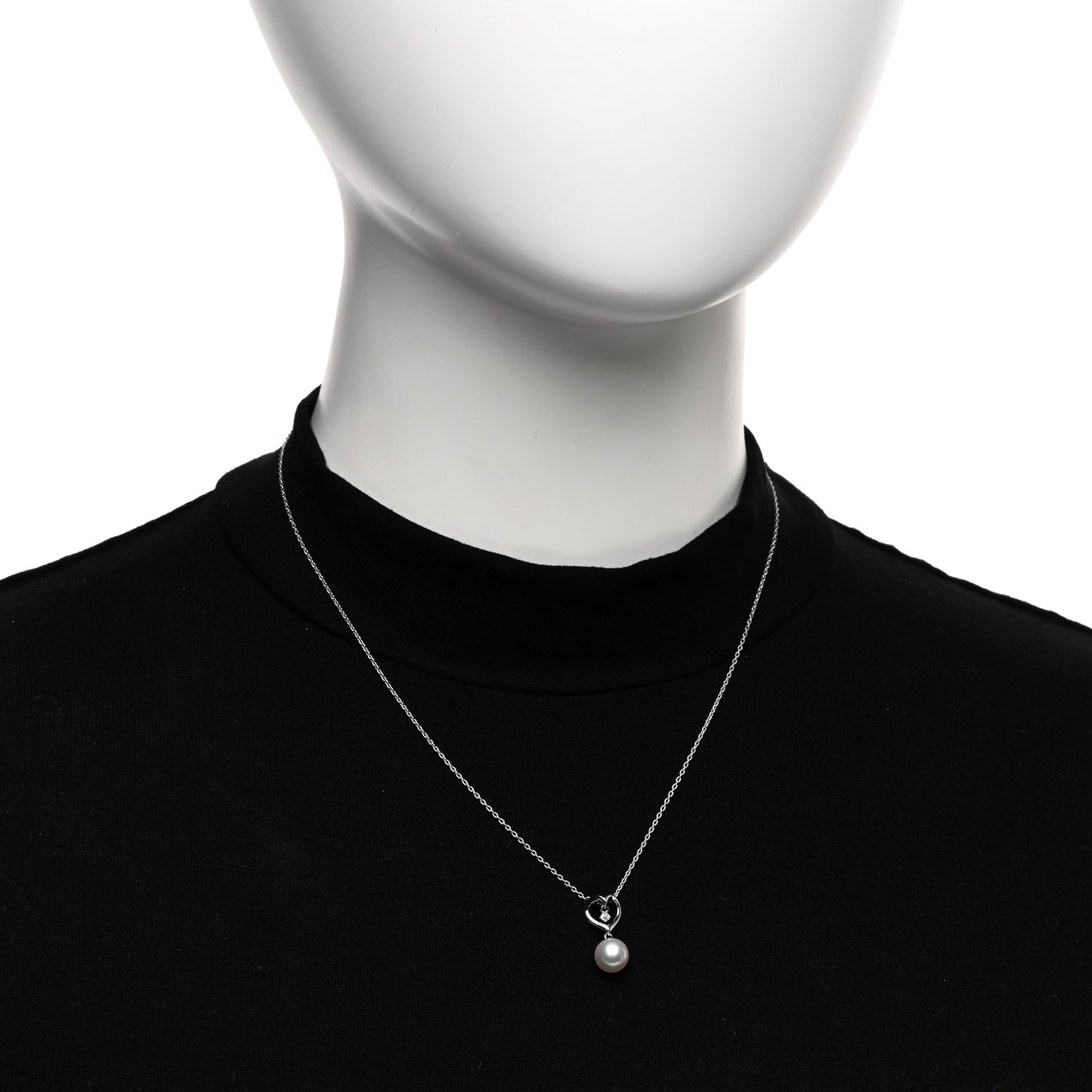 18K White Gold Diamond Akoya Pearl 7mm Heart Drop Pendant Necklace