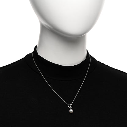 Mikimoto 18K White Gold Diamond Akoya Pearl 7mm Heart Drop Pendant Necklace 2 of 5