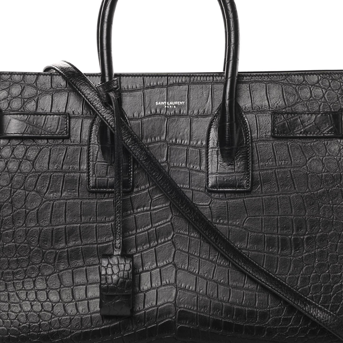 Calfskin Crocodile Embossed Small Sac de Jour Black