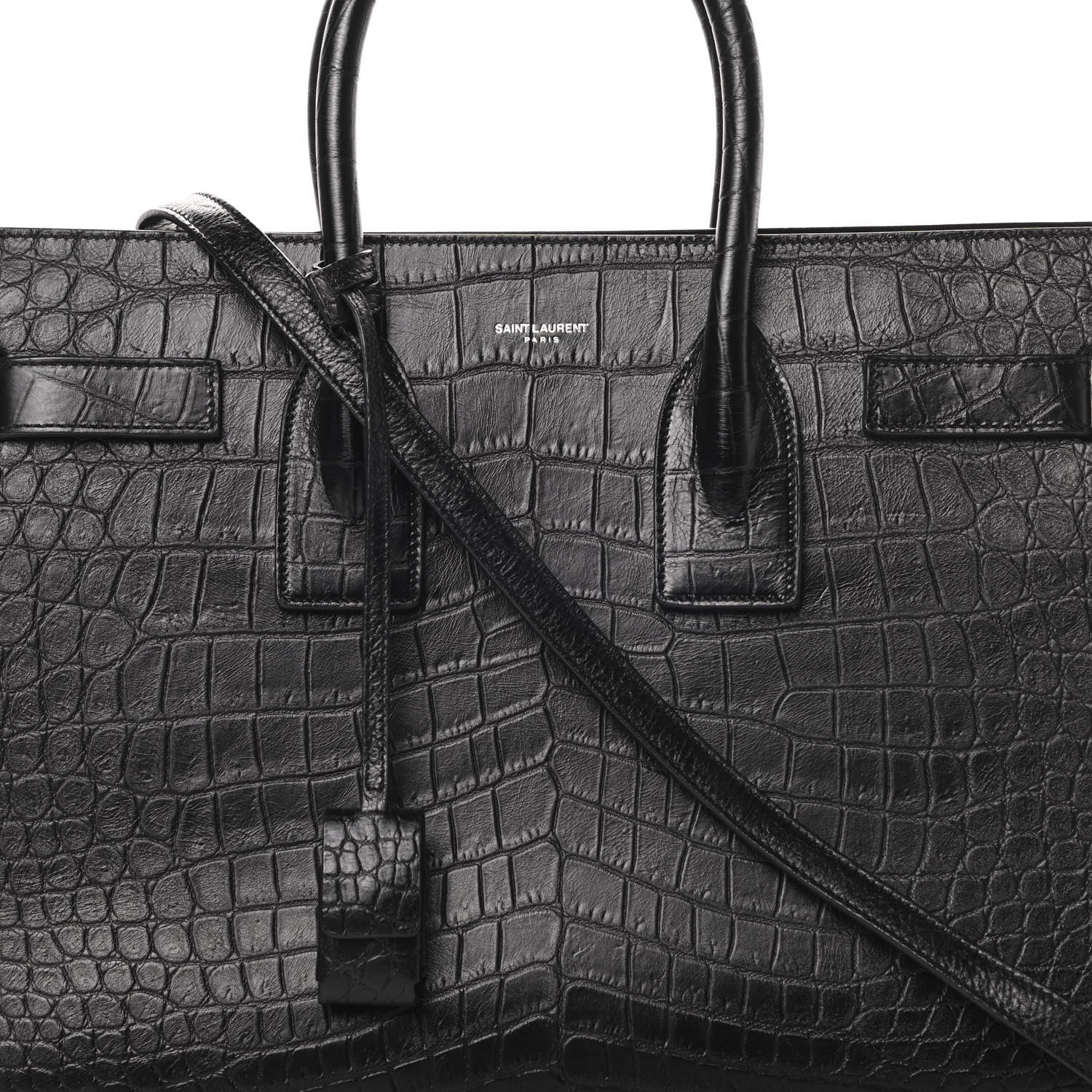 Saint Laurent Calfskin Crocodile Embossed Small Sac de Jour Black 8 of 12