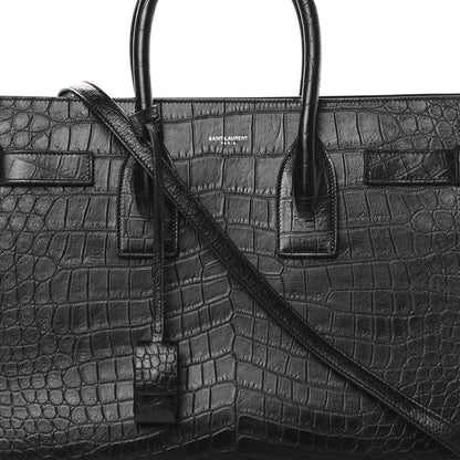 Saint Laurent Calfskin Crocodile Embossed Small Sac de Jour Black 8 of 12