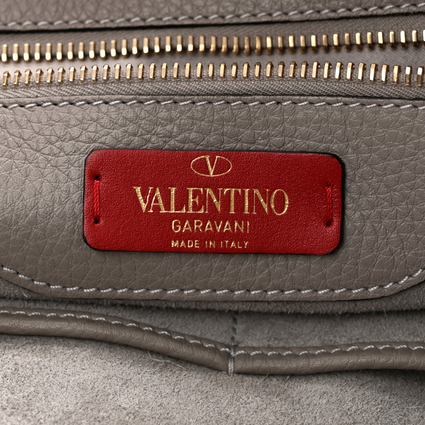 Grained Calfskin Rockstud Shoulder Tote Dove Grey