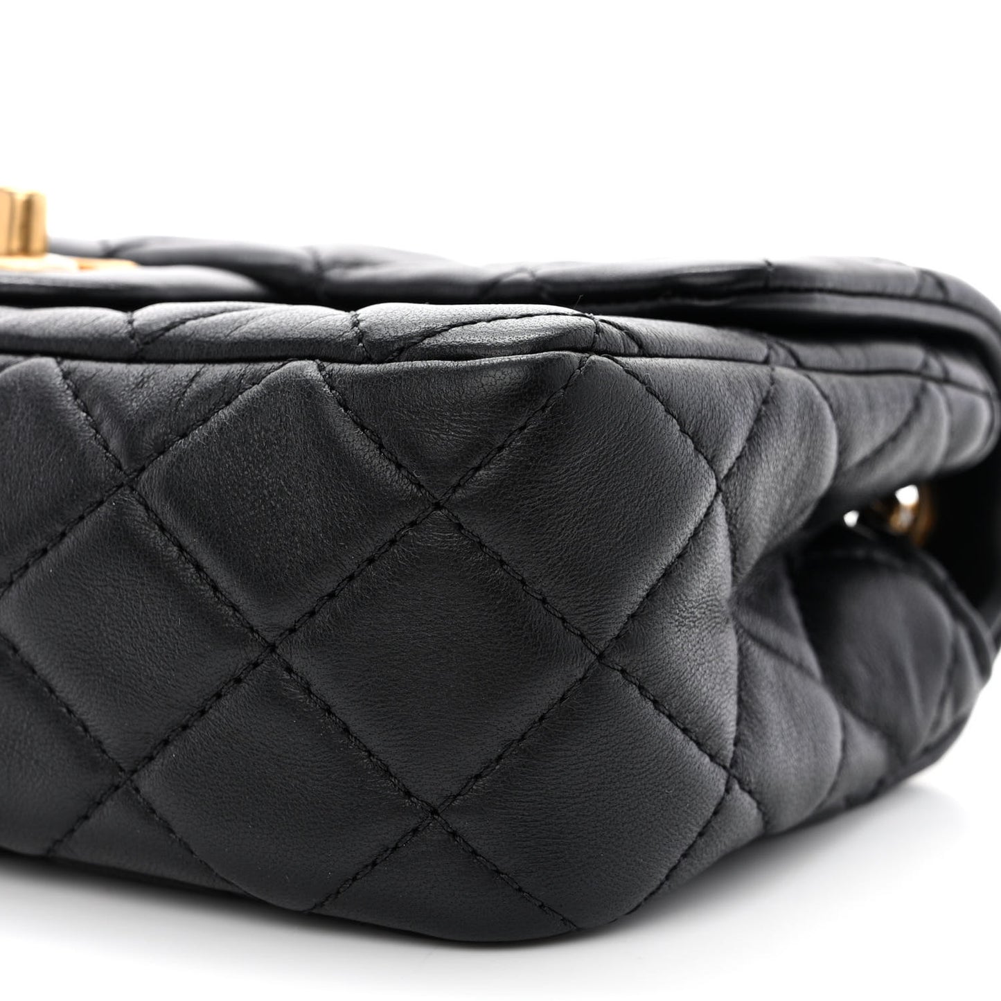 Lambskin Quilted Mini Pearl Crush Rectangular Flap Black