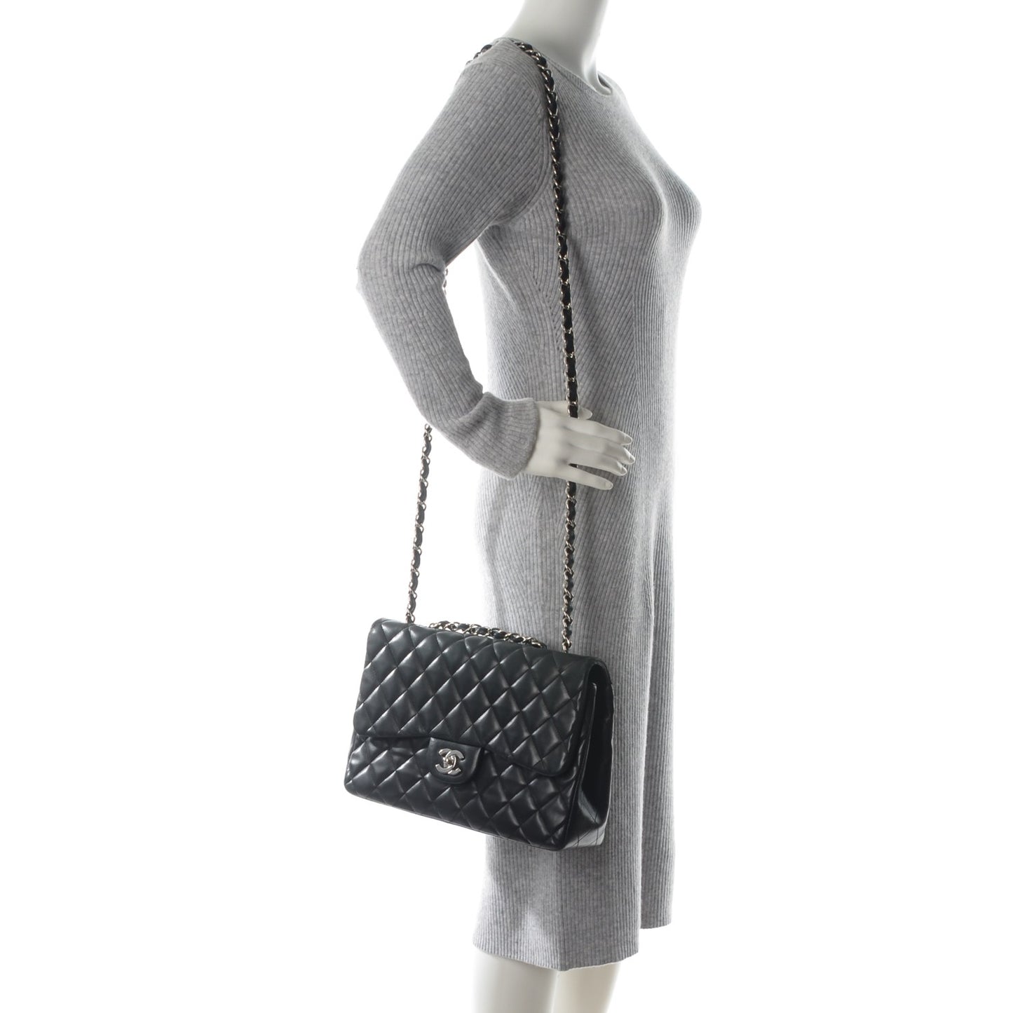 Lambskin Quilted Jumbo Single Flap Black