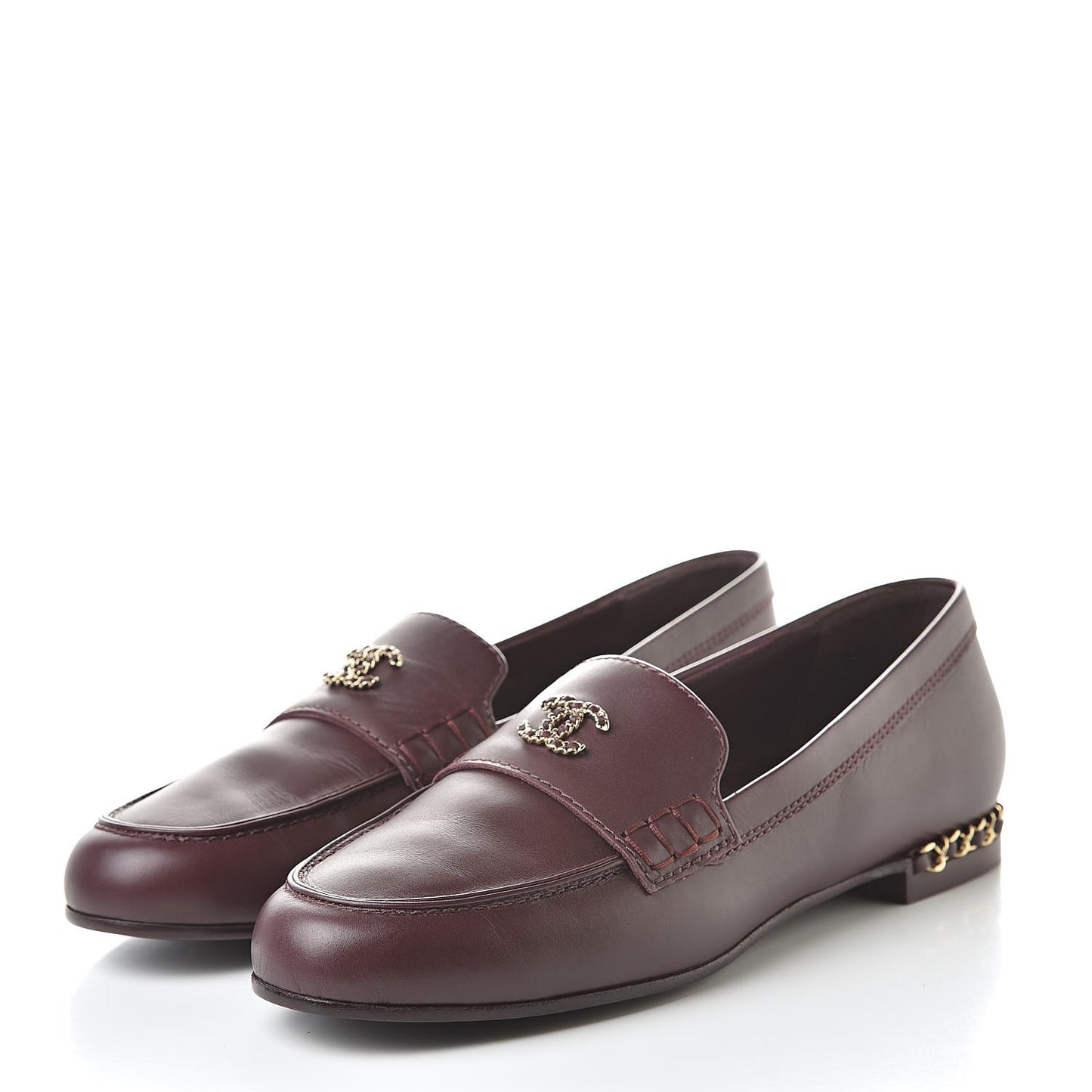 Calfskin CC Chain Mocassin Loafers 38 Burgundy
