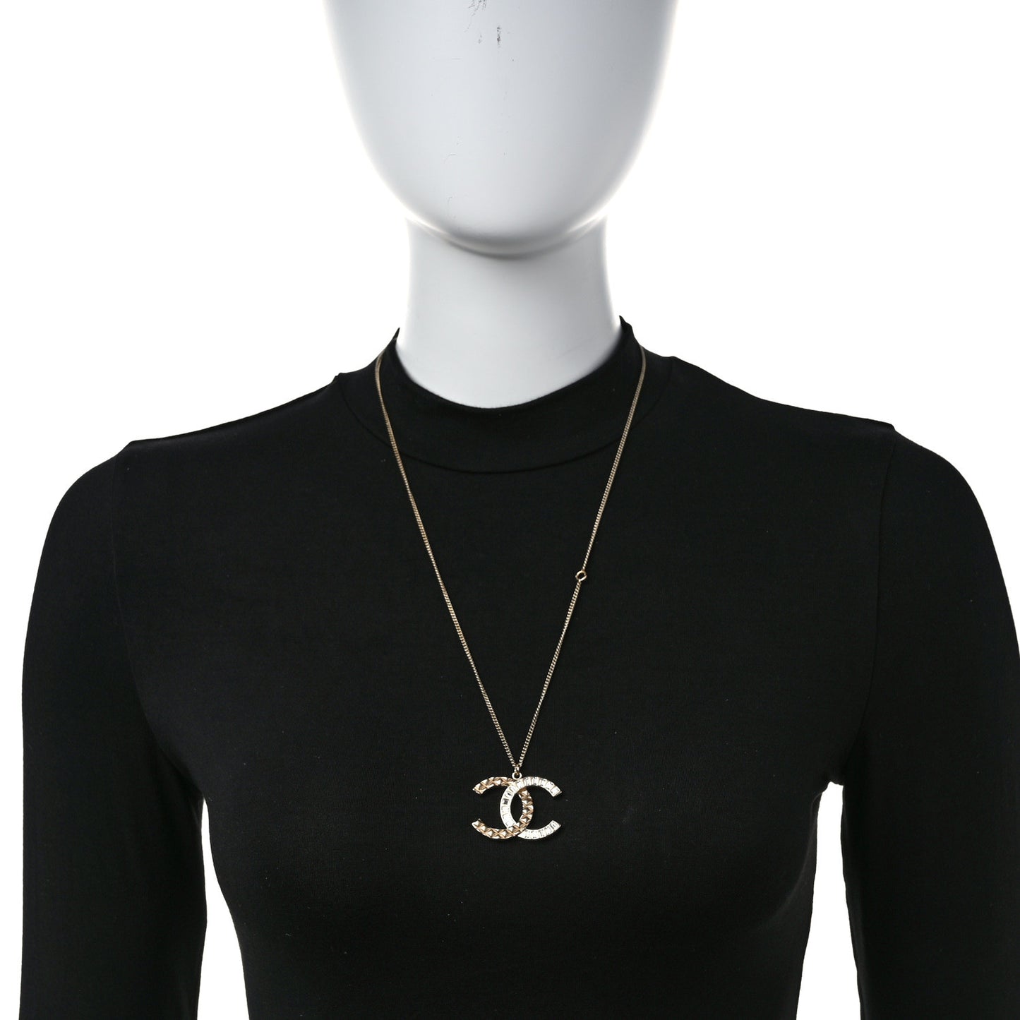 Baguette Crystal Quilted CC Pendant Necklace Gold