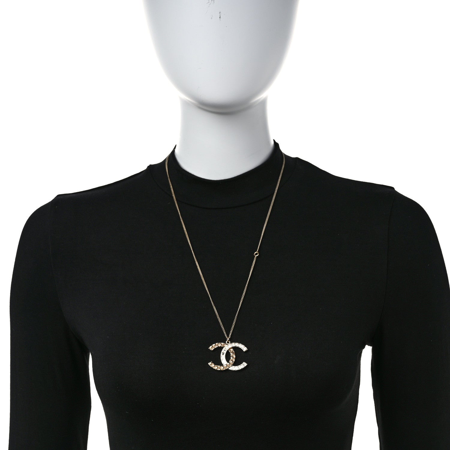 Chanel Baguette Crystal Quilted CC Pendant Necklace Gold 2 of 6