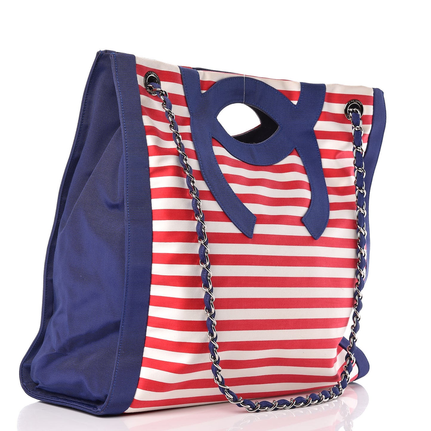 Striped Canvas CC Large Shopping Tote Blue Red White