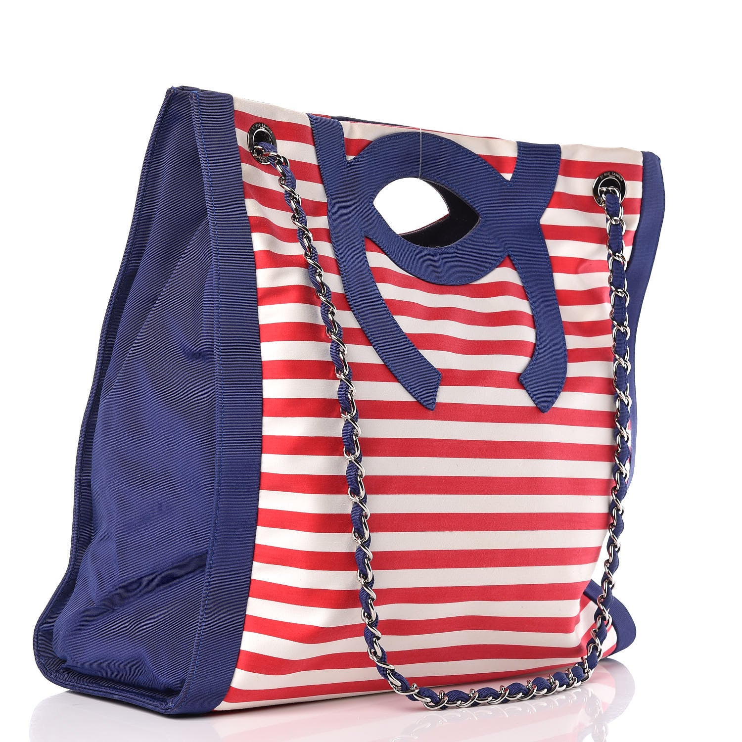Chanel Striped Canvas CC Large Shopping Tote Blue Red White 3 of 11