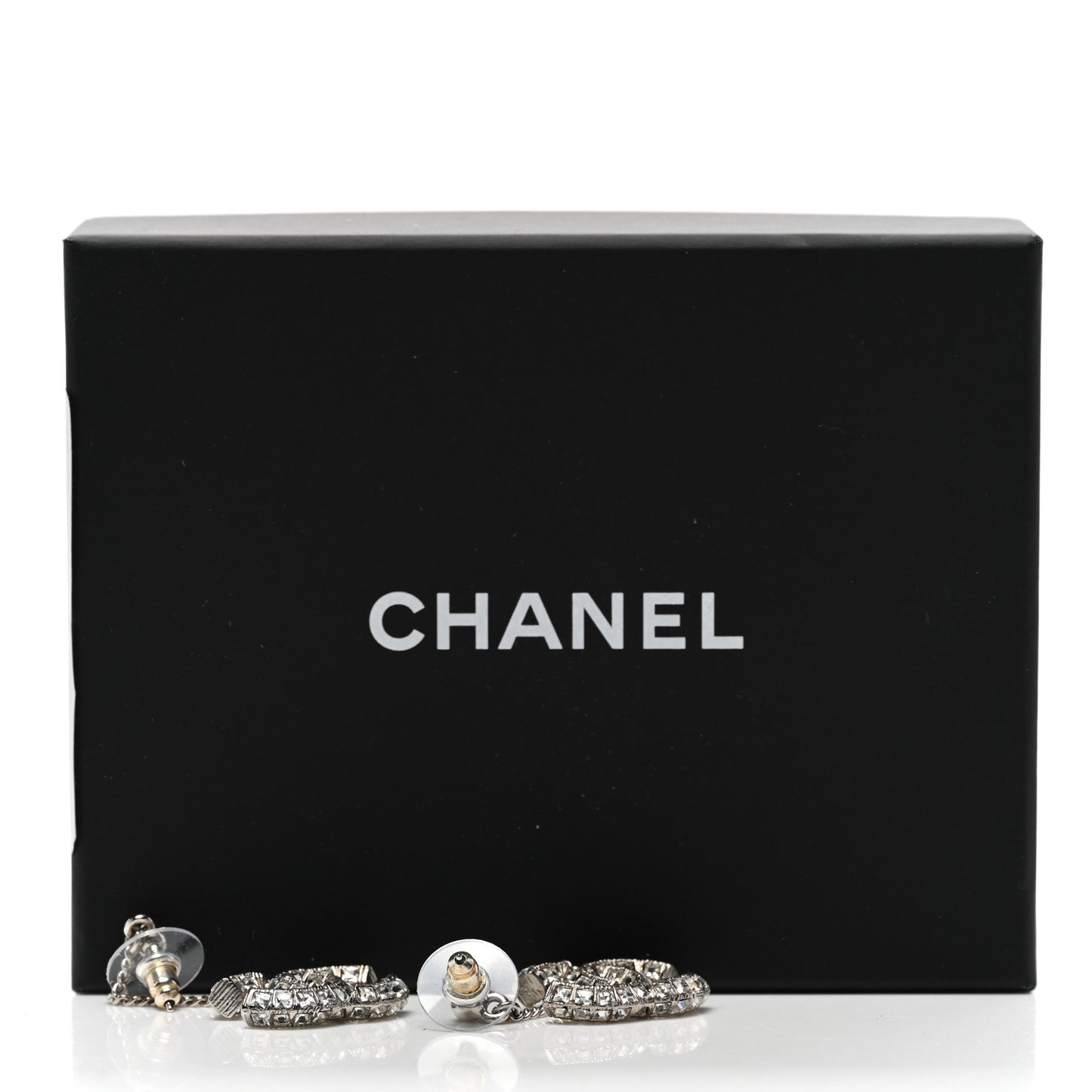 Baguette Crystal CC Drop Earrings Silver