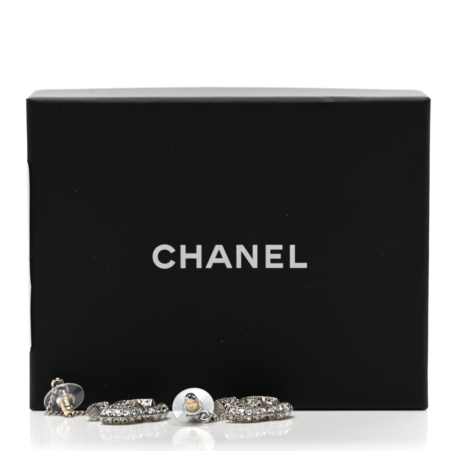 Chanel Baguette Crystal CC Drop Earrings Silver 4 of 4