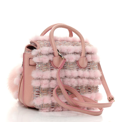 MCM Tweed Mink Fur Sequin Mini Tote Pink Blush 3 of 10