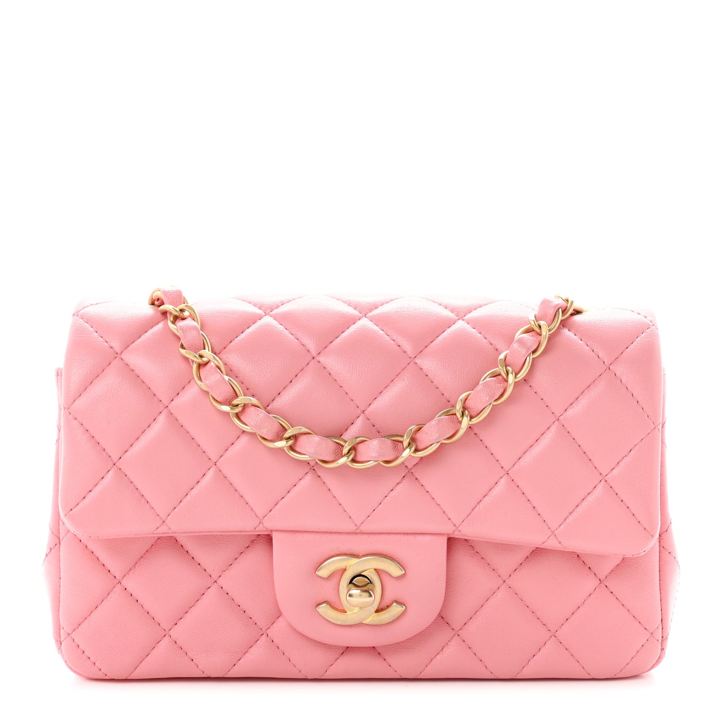 Lambskin Quilted Mini Rectangular Flap Pink