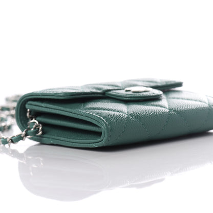 Chanel Caviar Quilted Card Holder On Chain Green 8 of 10