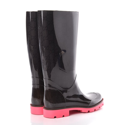 Gucci Rubber Monogram Edinburg Rain Boots 36 Pink Brown 4 of 14