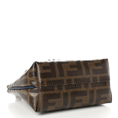 Fendi X FILA Glazed Fabric Vitello Century FF 1974 Mania Beauty Pouch Mogano Panna Blueberry 4 of 10