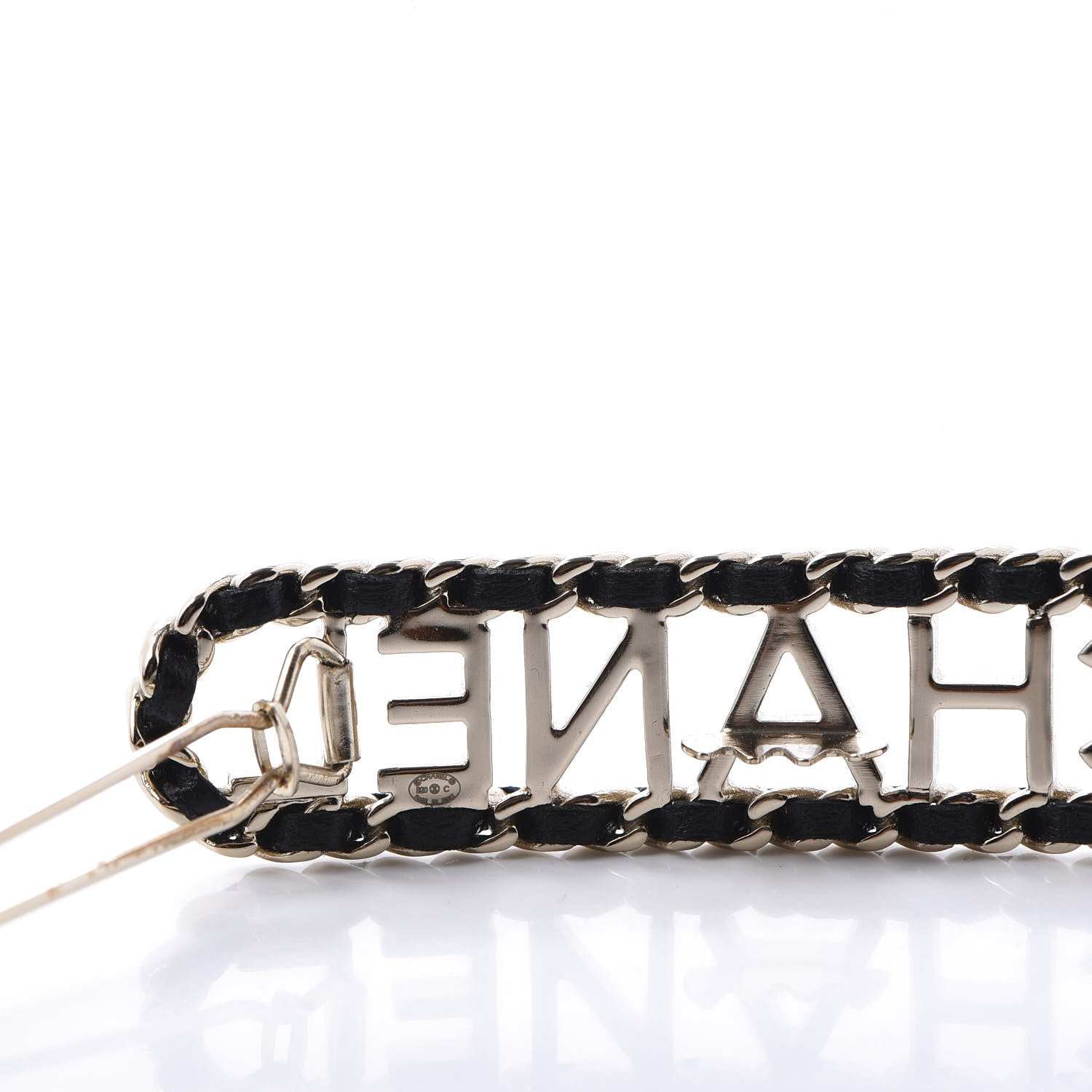 Chanel Metal Lambskin Vintage Allure Logo Hair Clip Black Gold 3 of 4