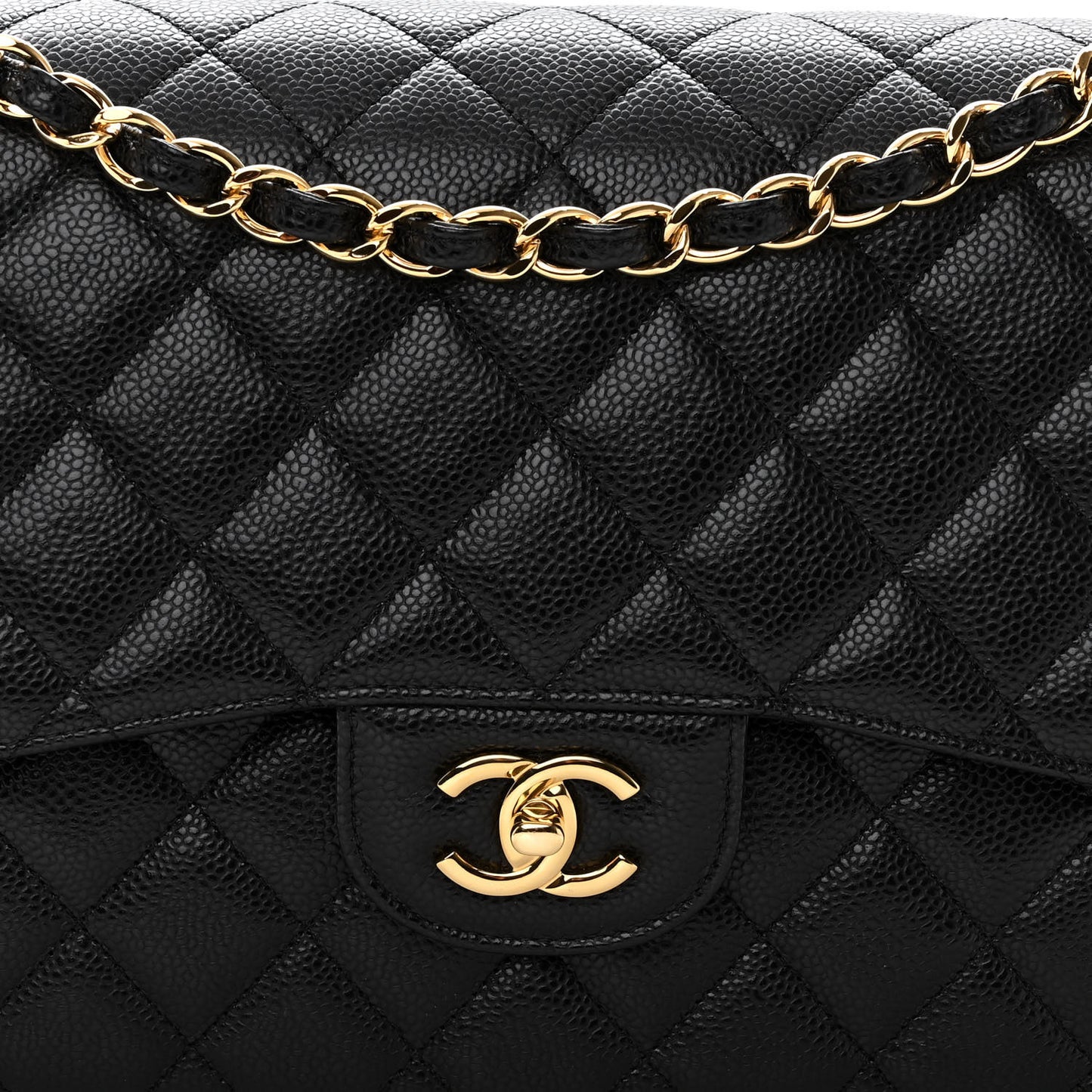 Caviar Quilted Jumbo Double Flap Black