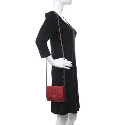 Chanel Lambskin Quilted Wallet On Chain WOC Red 2 of 9