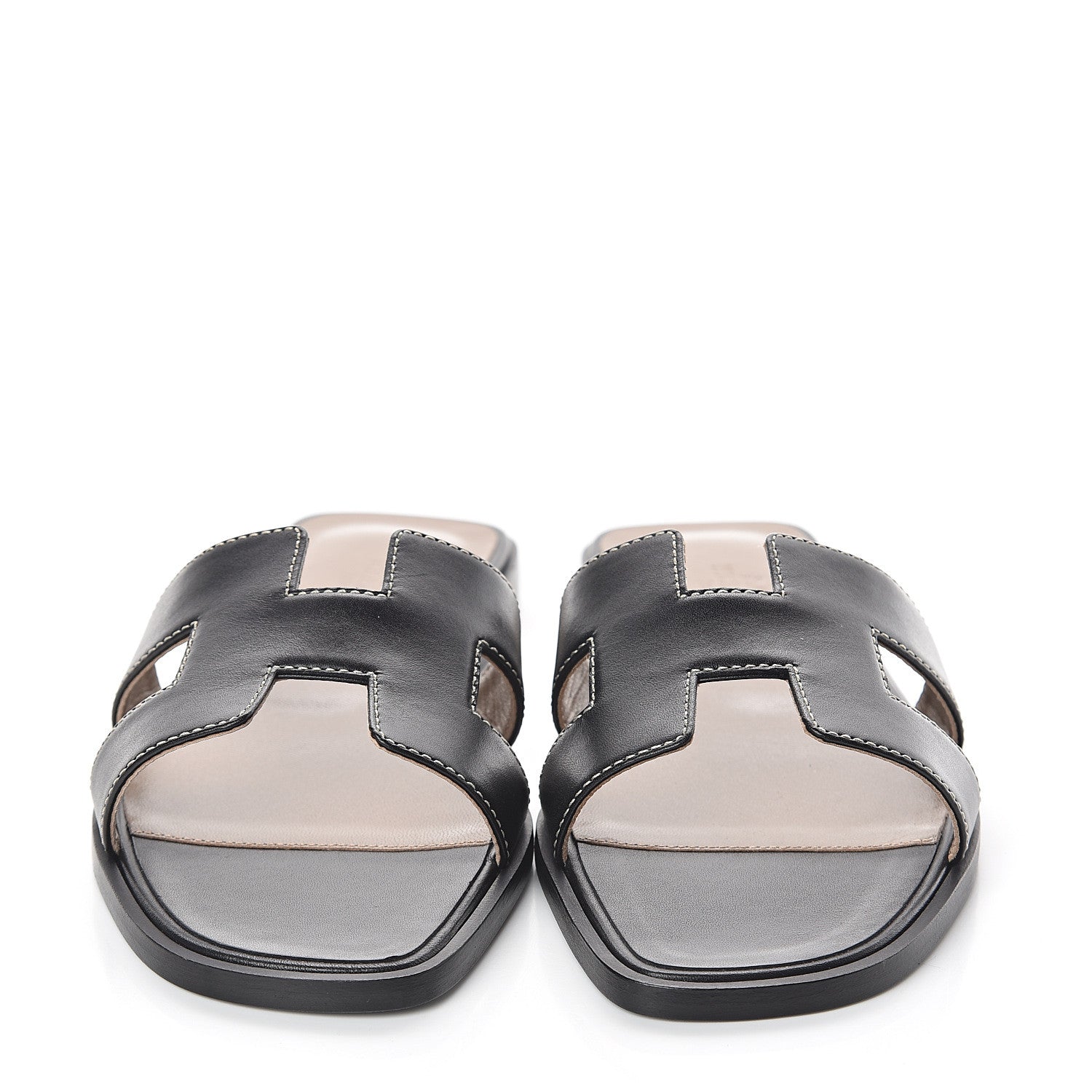 Hermes Box Calfskin Oran Sandals 37.5 Black 2 of 7