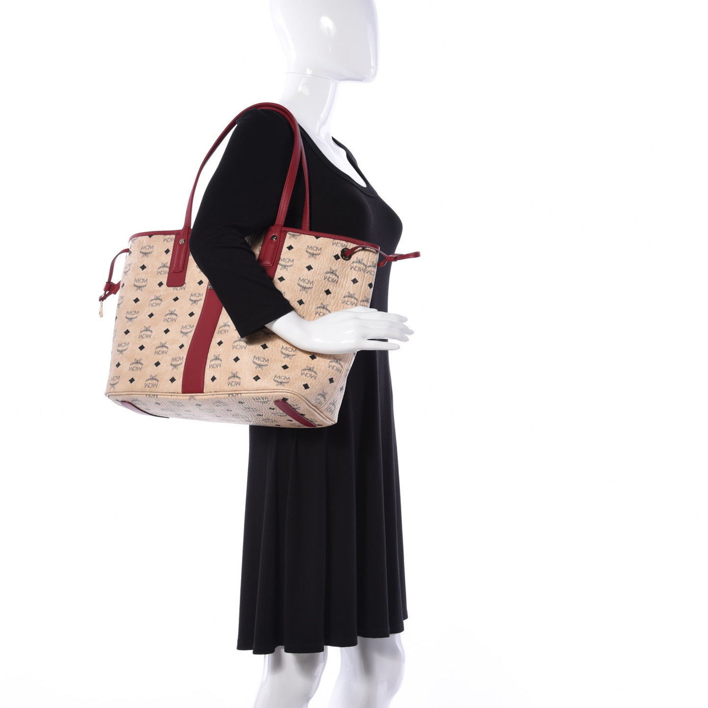 Visetos Medium Liz Reversible Shopper Tote Beige Ruby Red