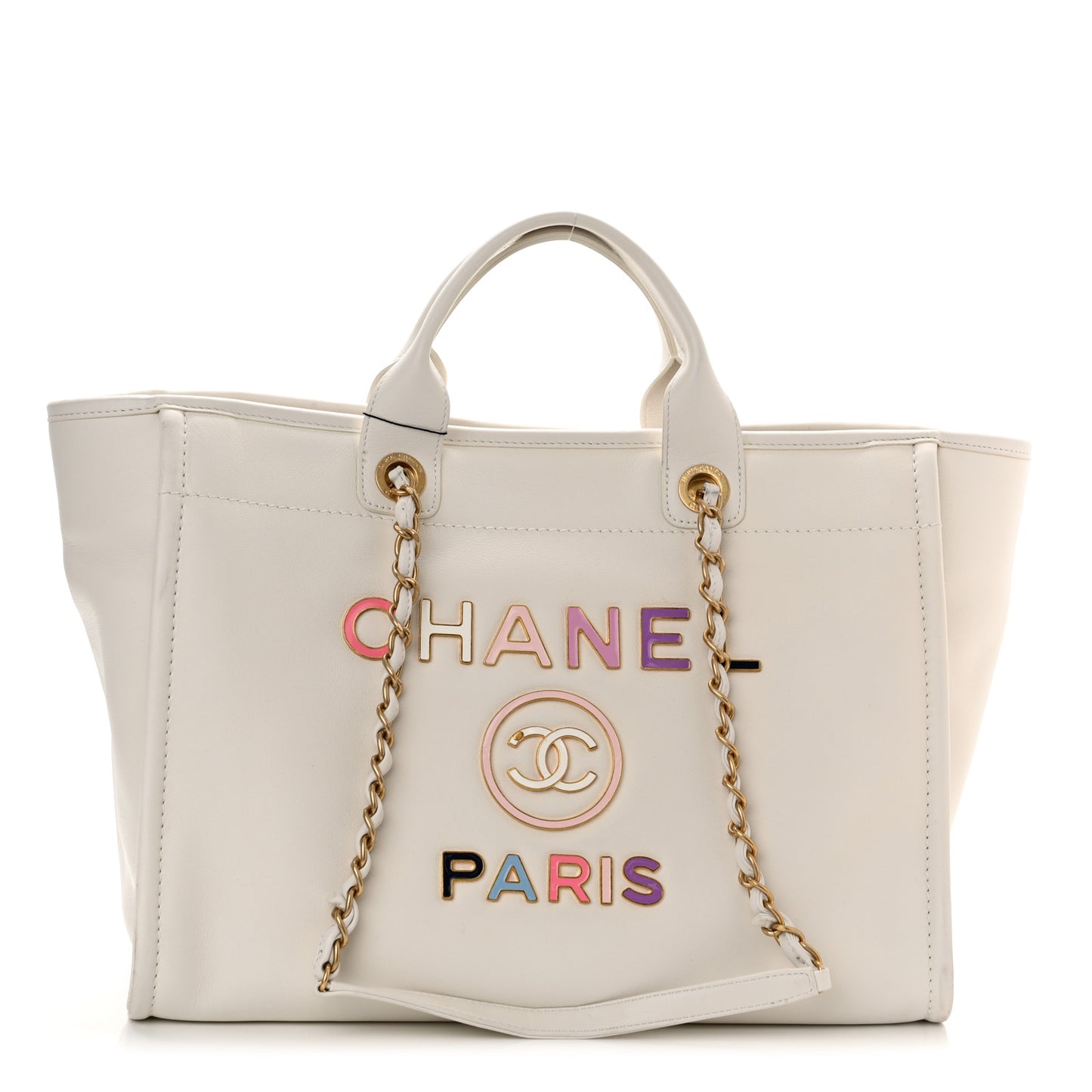 Calfskin Medium Deauville Tote White Multicolor