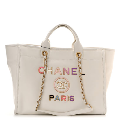 Chanel Calfskin Medium Deauville Tote White Multicolor 2 of 14