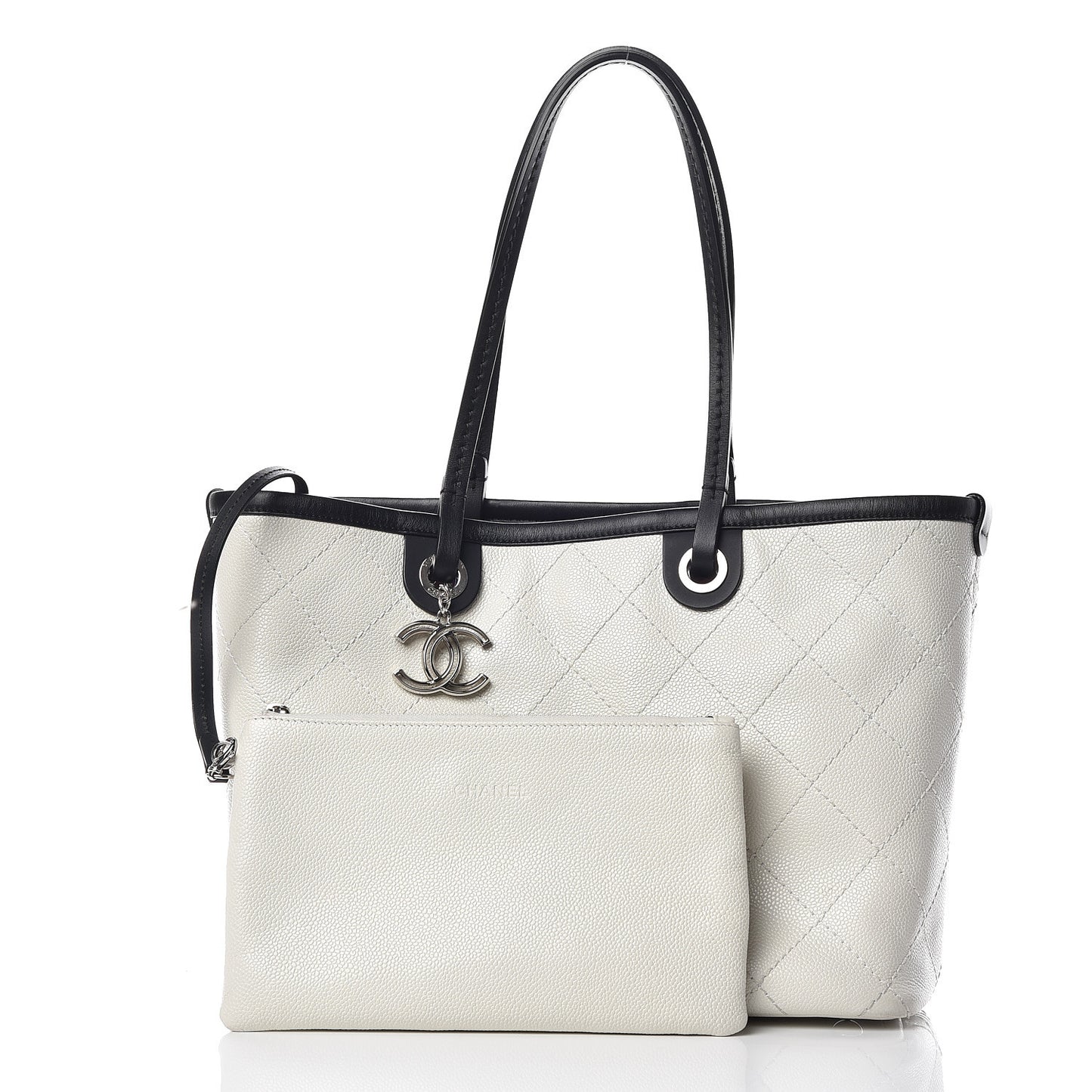 Grained Calfskin Shopping Fever Tote White