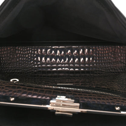 Fendi Vitello Dolce Marmol Patent Crocodile Trapuntata Large Peekaboo Iconic Satchel Black Fumo 5 of 10