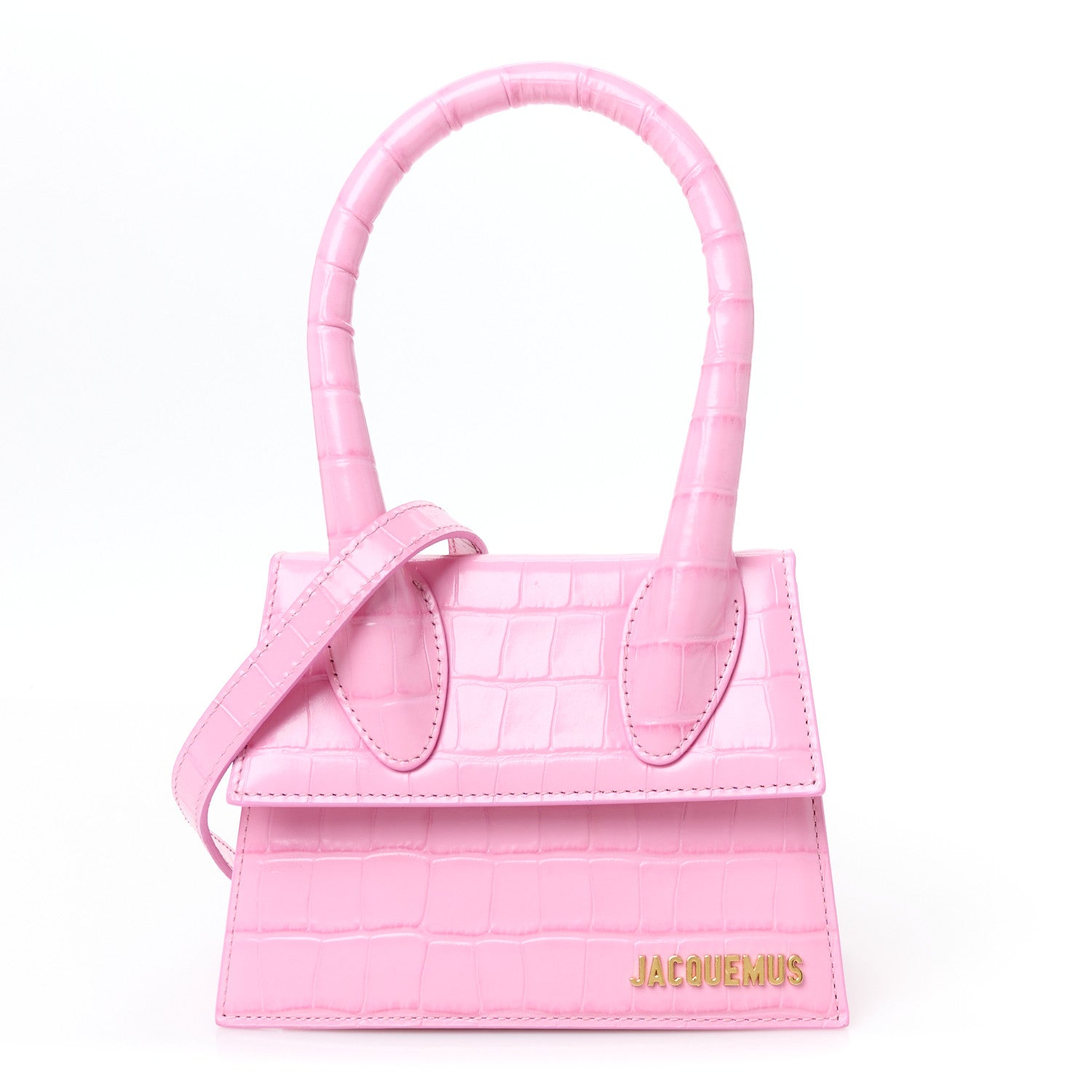 Jacquemus Calfskin Crocodile Embossed Le Chiquito Moyen Pink