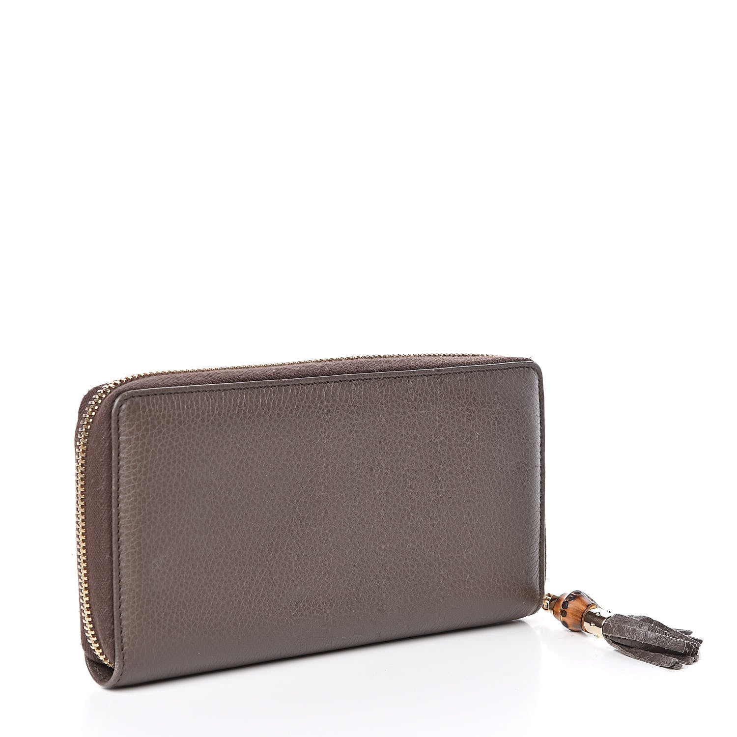 Gucci Dollar Calfskin Bamboo Tassel Zip Around Wallet Grey Field 3 of 6