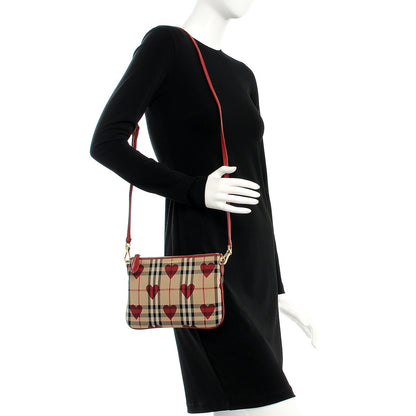 Burberry Horseferry Check Heart Print Crossbody Clutch Bag Parade Red 2 of 8
