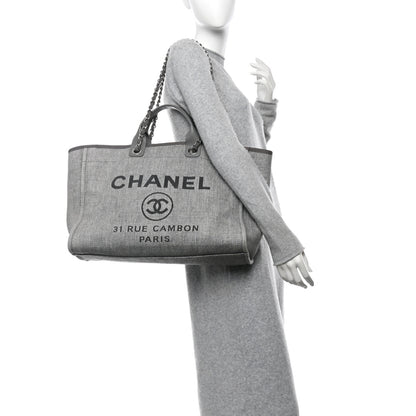 Chanel Woven Straw Raffia Large Deauville Tote Grey 2 of 12